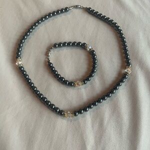Black magnetic Beaded Necklace and Bracelet Set